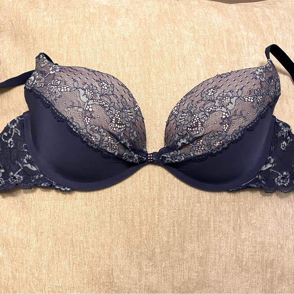 VS Pink Plunge Push Up Navy & Pink 34D